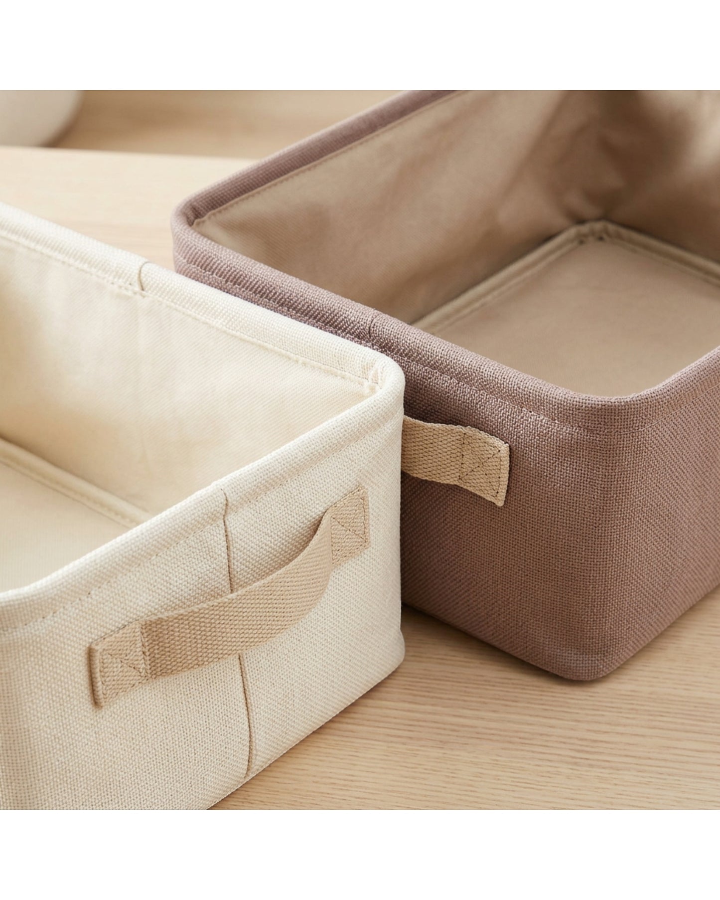 Ziloa Low Foldable Fabric Storage Basket Pair 40 x 30 x 18 cm Clay and Cream - Detail view