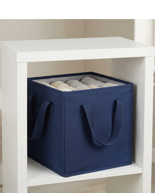 Ziloa Foldable Canvas Cube Storage Basket 32 cm Navy - Lifestyle view