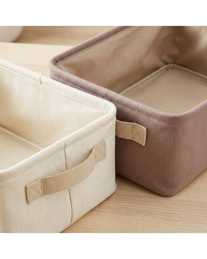 Ziloa Low Foldable Fabric Storage Basket Pair 40 x 30 x 18 cm Clay and Cream - Detail view
