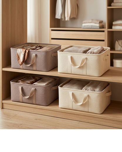 Ziloa Low Foldable Fabric Storage Basket Pair 40 x 30 x 18 cm Clay and Cream - Lifestyle view