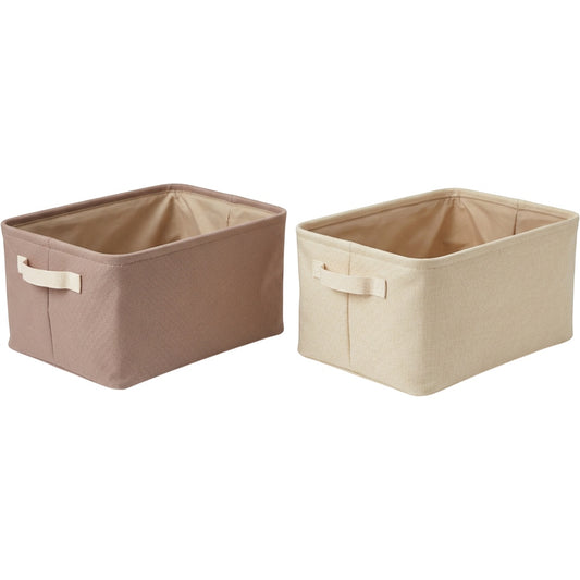 Ziloa Low Foldable Fabric Storage Basket Pair 40 x 30 x 18 cm Clay and Cream - Product view