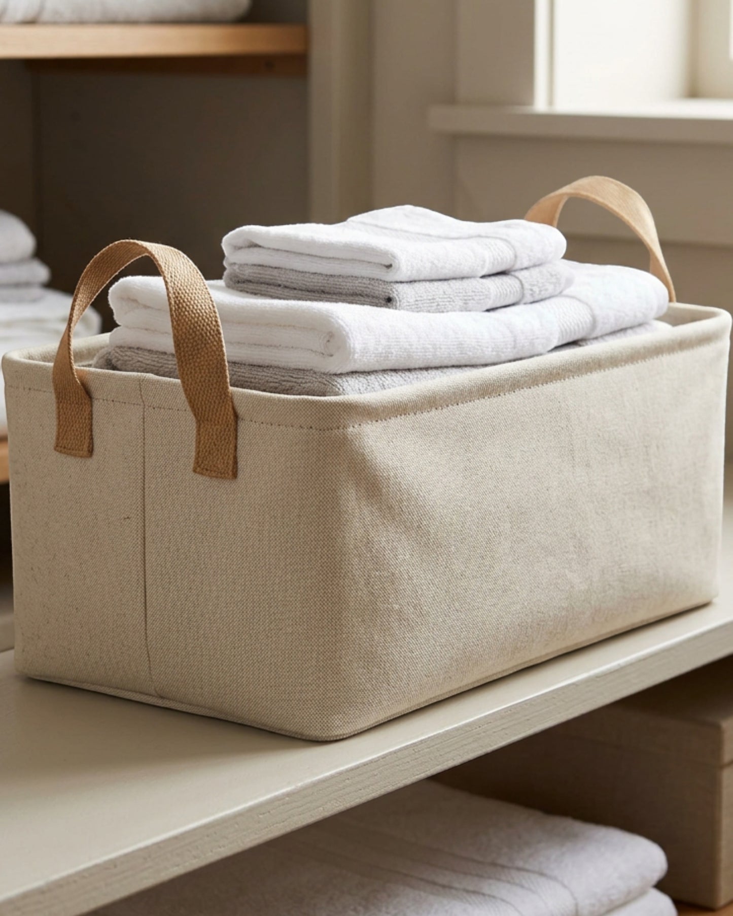 Ziloa Slim Fabric Closet Basket Oat 15 in With Handles