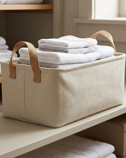 Ziloa Slim Fabric Closet Basket Oat 15 in With Handles