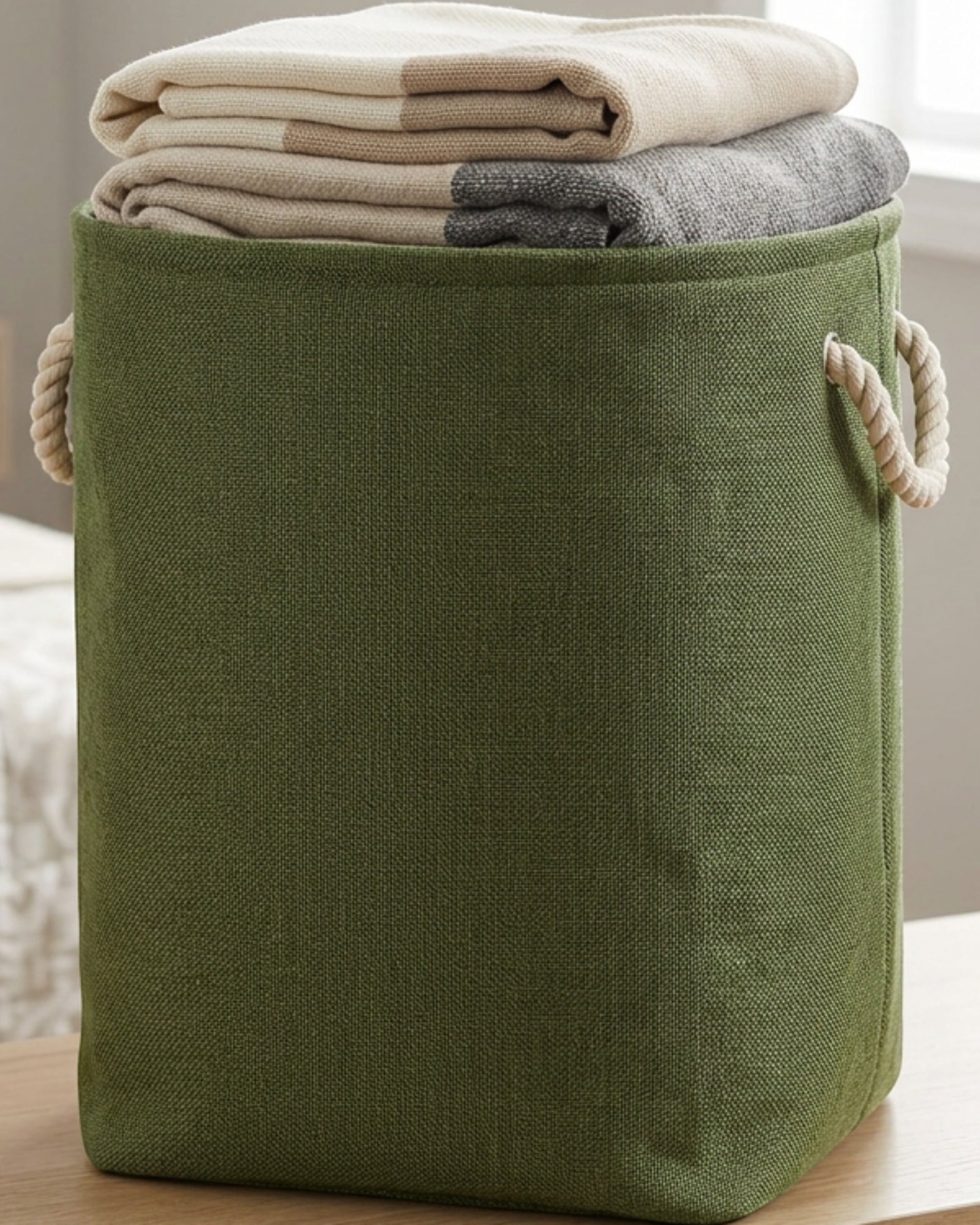 Ziloa Tall Fabric Storage Basket Moss 17 in With Handles