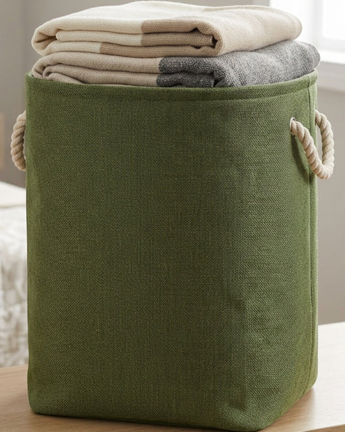 Ziloa Tall Fabric Storage Basket Moss 17 in With Handles